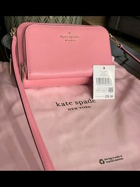 kate spade pink saffiano leather crossbody wallet with gold hardware